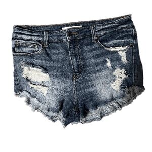 Eunina Lulu high rise cut off shortie distressed Denim jean shorts size …